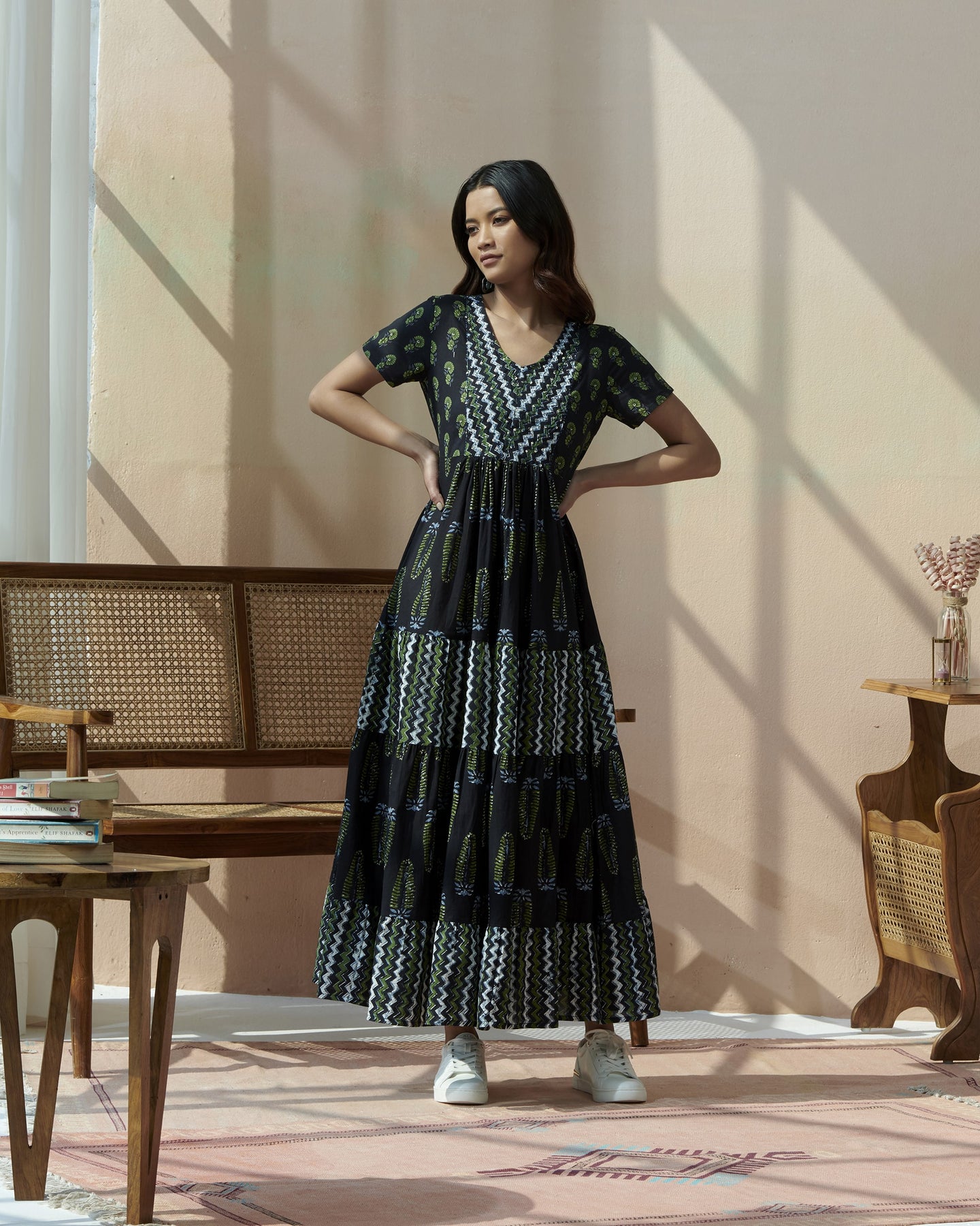 Hand Block Cotton Printed Tiered Dress